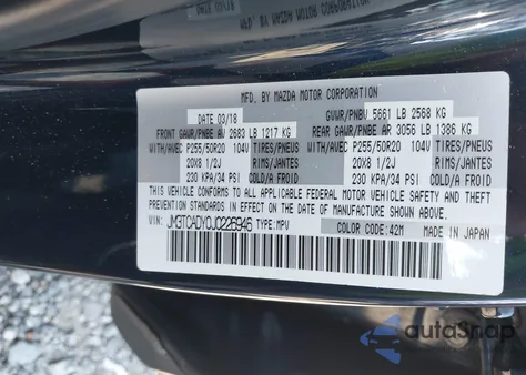 2018 Mazda Cx-9 Grand Touring z USA, uszkodzony, nr VIN JM3TCADY0J0226946